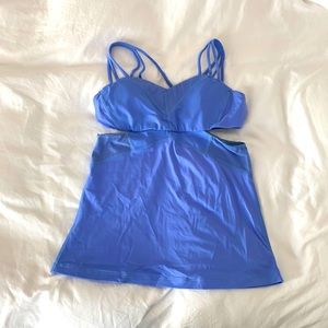 Open side sky blue Lululemon tank.